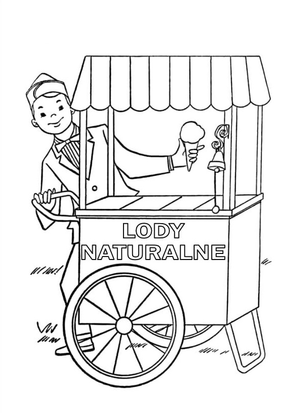 Online coloring book: Coloring book boy selling natural ice cream